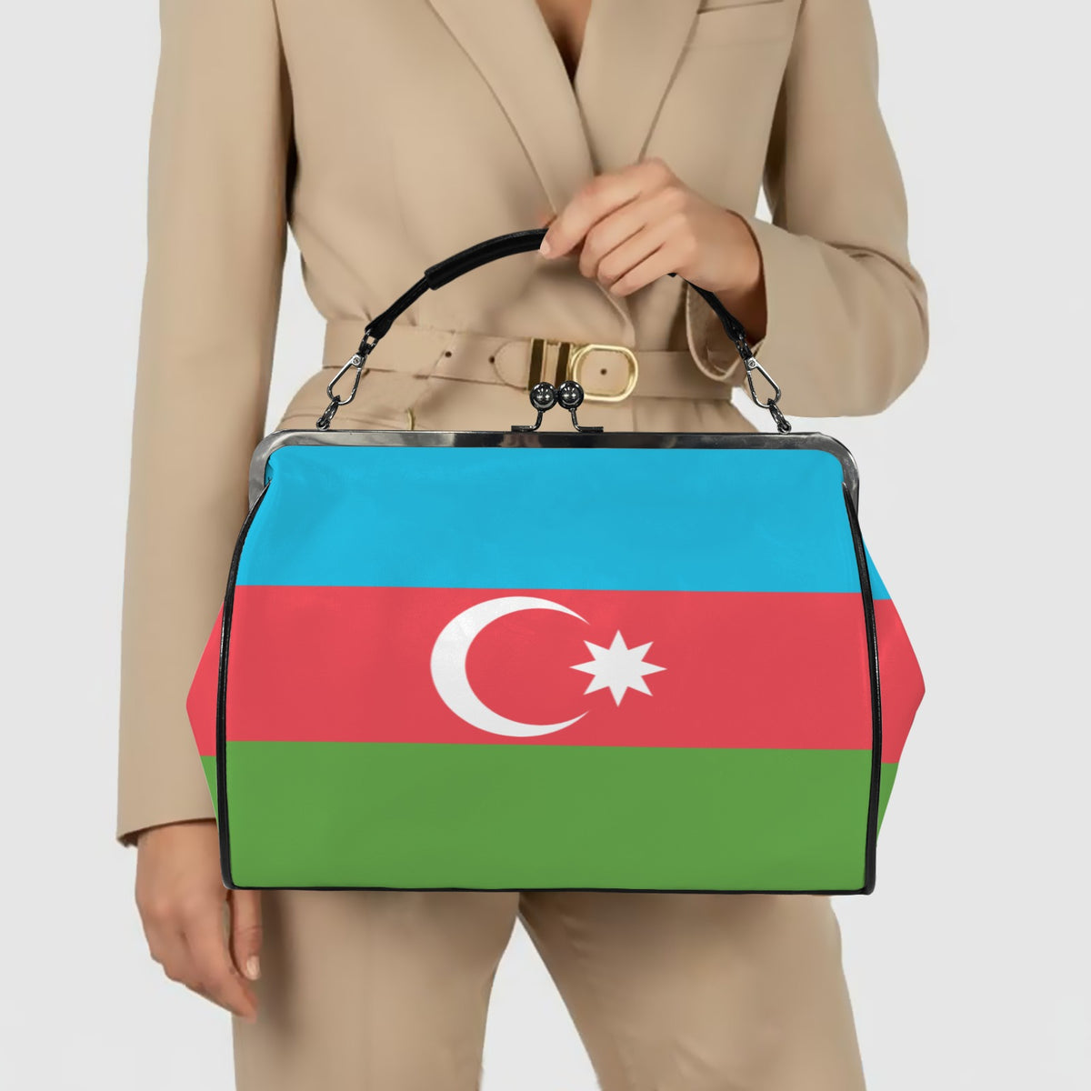 Azerbaijan Flag Inspired Kisslock Crossbody Shoulder Bag-Large (Model 1752)