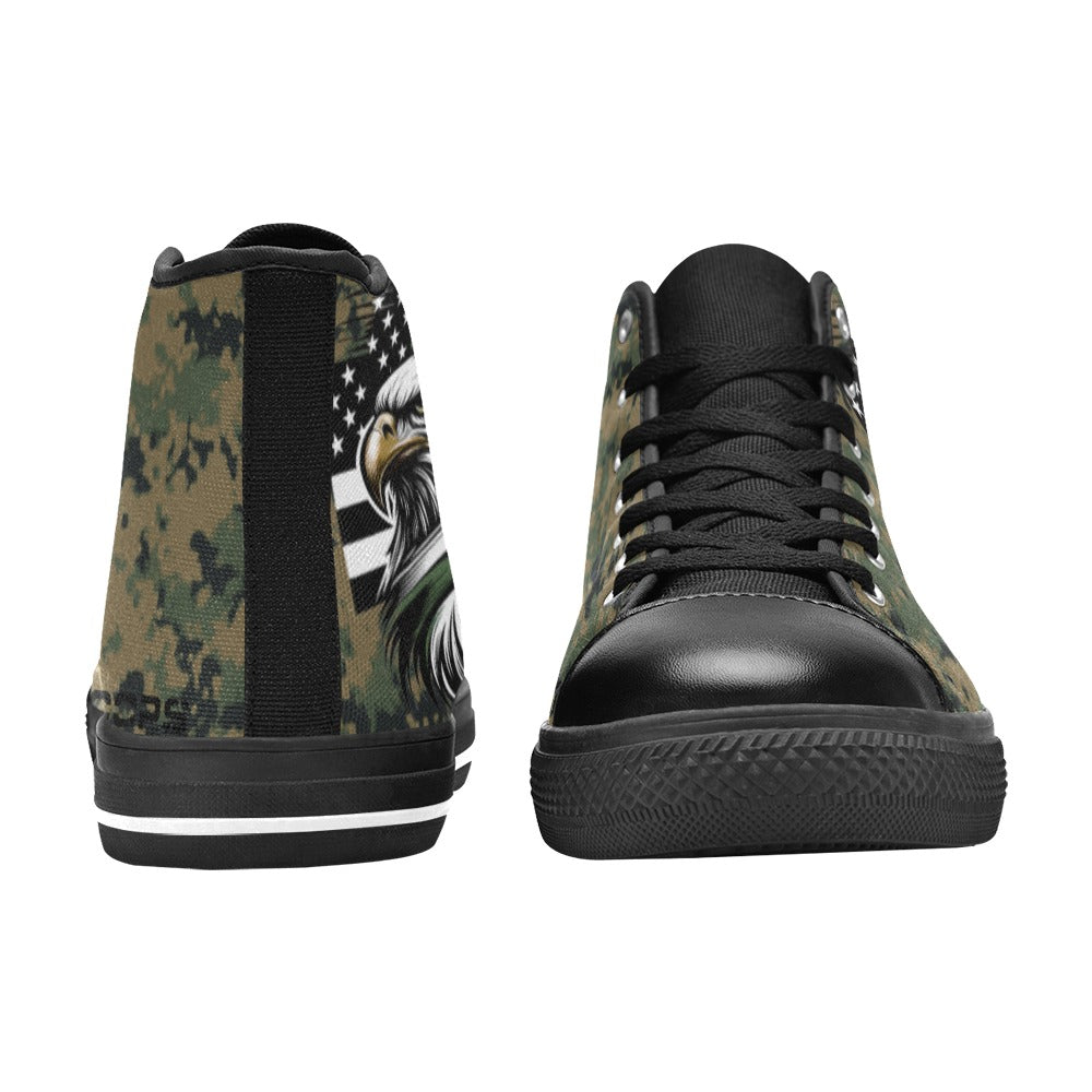 Thin Green Line Flag Inspired Eagle on Digital Camo Kid's High Top Canvas Shoes