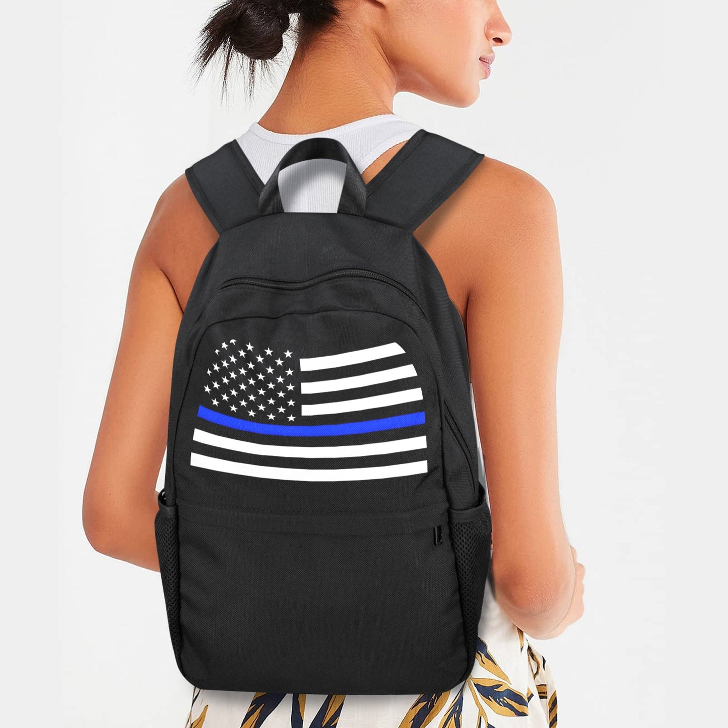 Thin Blue Line Flag Inspired Casual Backpack Printed in the USA