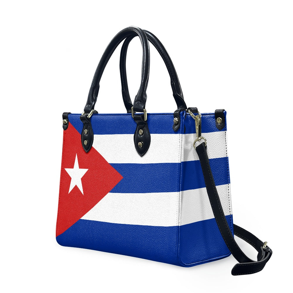 [Brand] handbag featuring the Cuban flag design and colors.