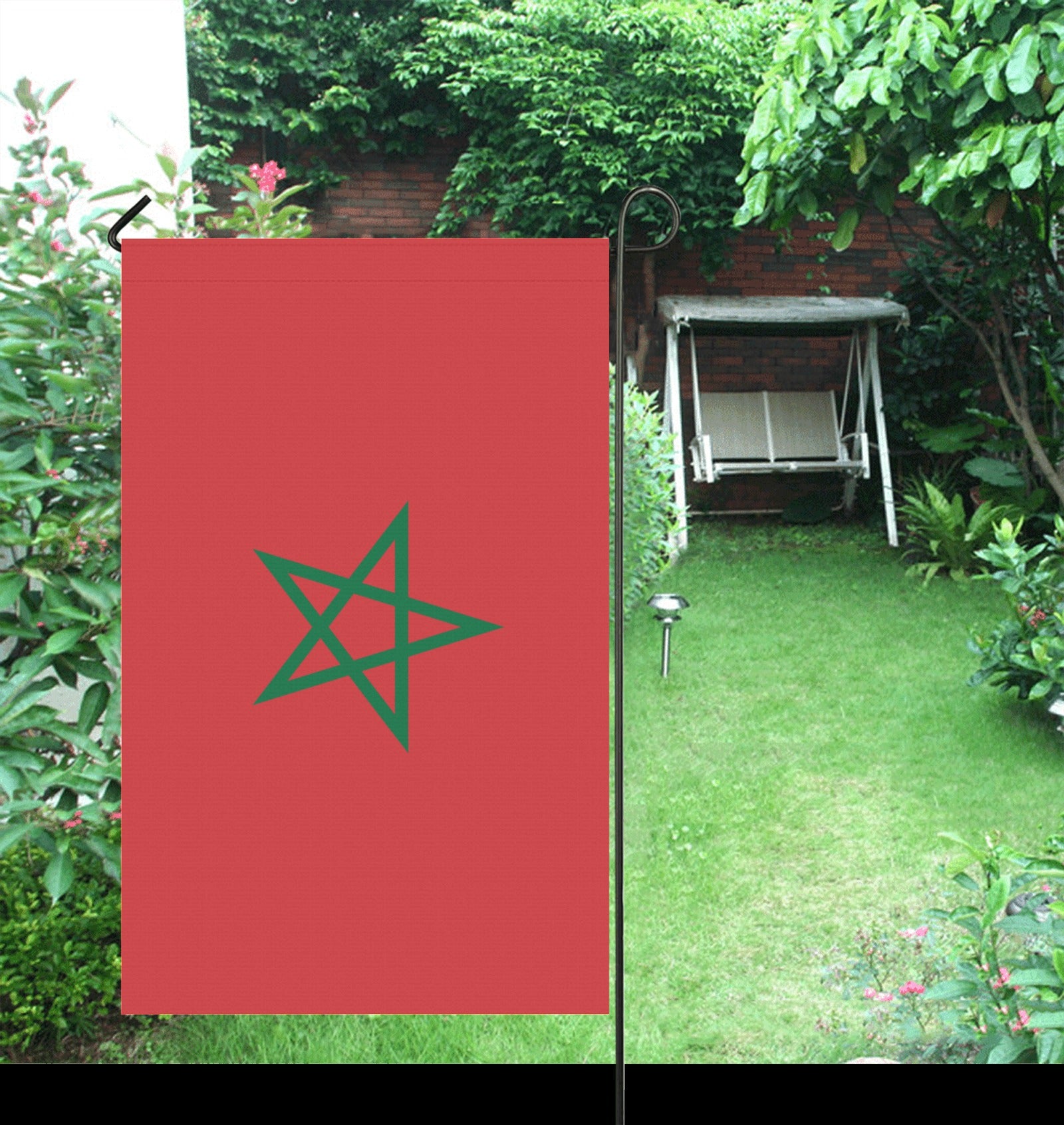 Red garden flag with green star from Luv My Flag.