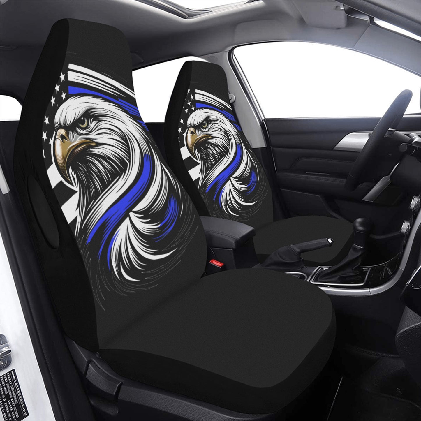 Thin Blue Line Flag Eagle Car Seat Cover Airbag Compatible(Set of 2)