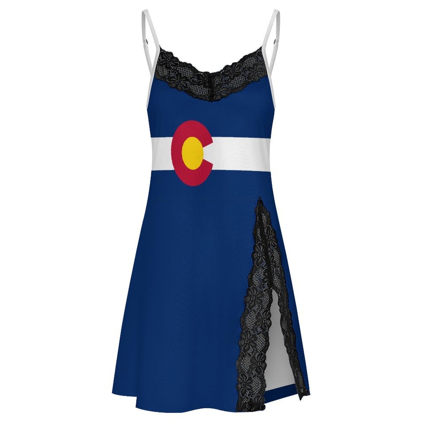 Colorado Flag Inspired Women's Lace Slit Cami Pajama Dress