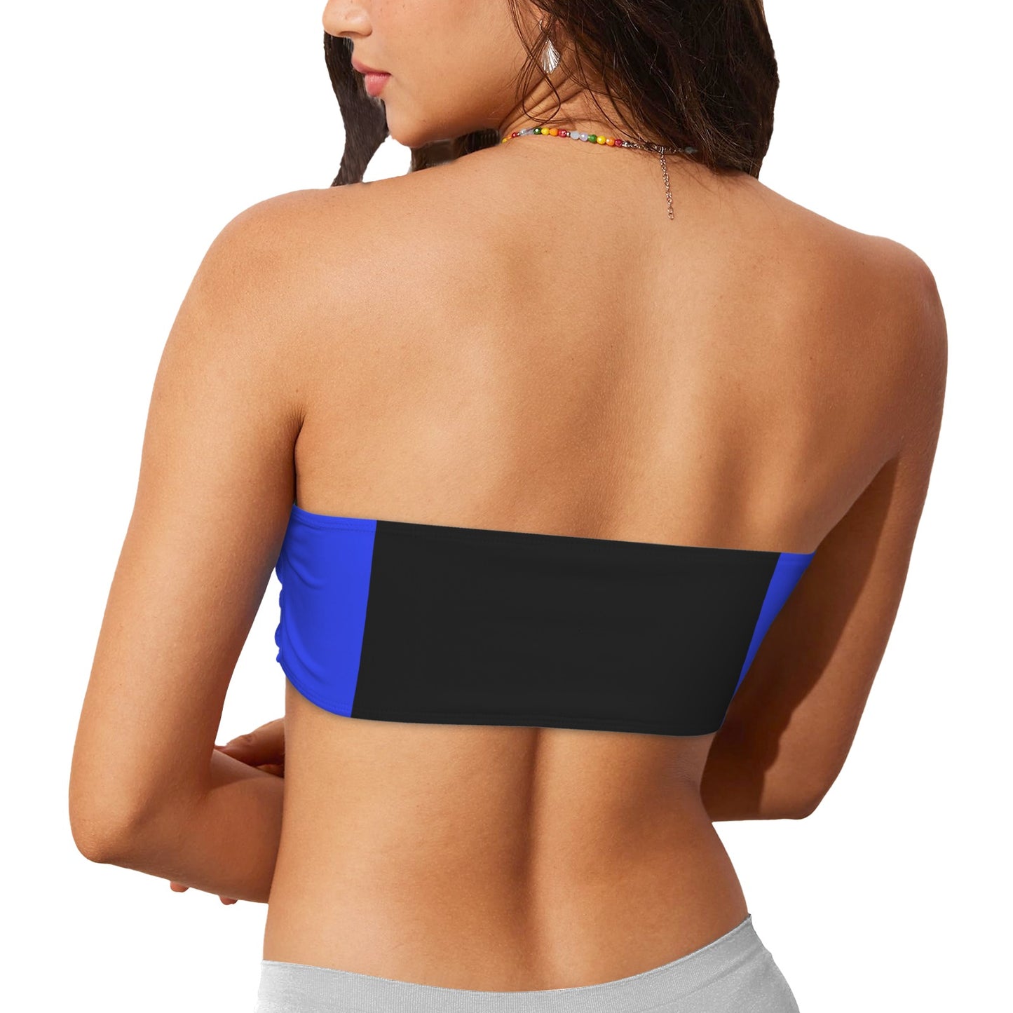 Thin Blue Line Flag Inspired Black w/Blue Sides Flag Inspired Bandeau Tube Bikini Top
