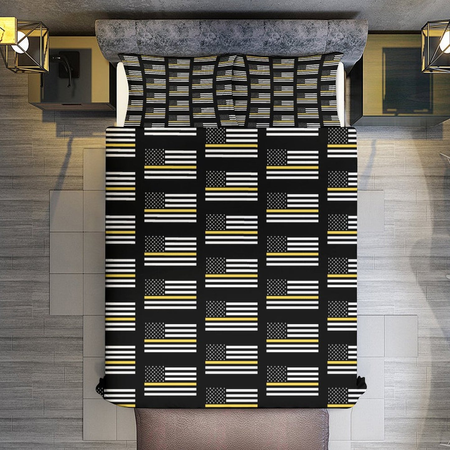 Thin Gold Line Flag Inspired 3-Piece Bedding Set (1 Duvet Cover + 2 Pillow Shams) – 102"×90"