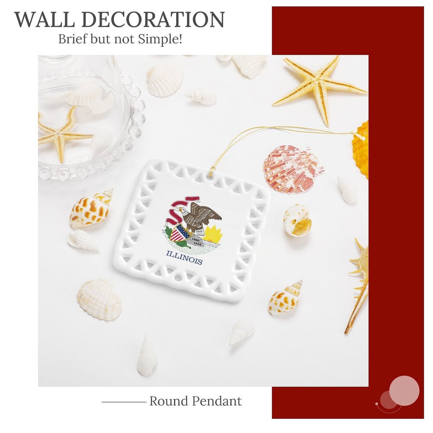 Illinois Flag Inspired Square Ceramic Ornament Made in the USA