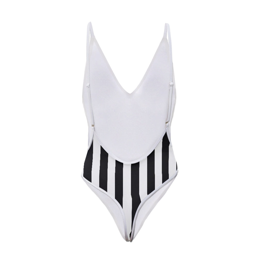 Thin Green Line Flag Inspired One-Piece Thong Swimsuit