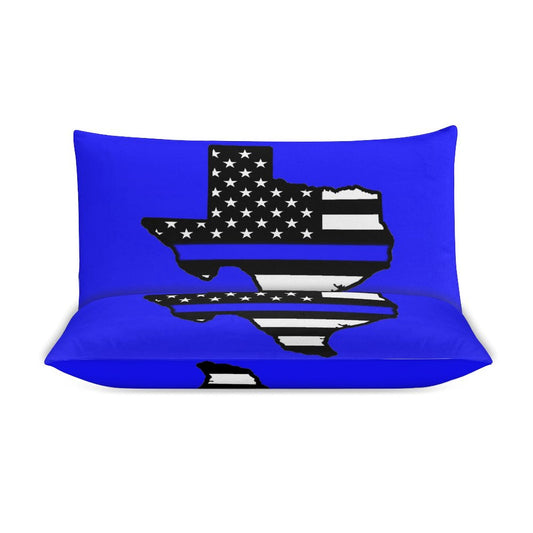 Thin Blue Line Flag Inspired Texas State Shape 3-Piece Bedding Set (1 Duvet Cover + 2 Pillow Shams) – 102"×90"