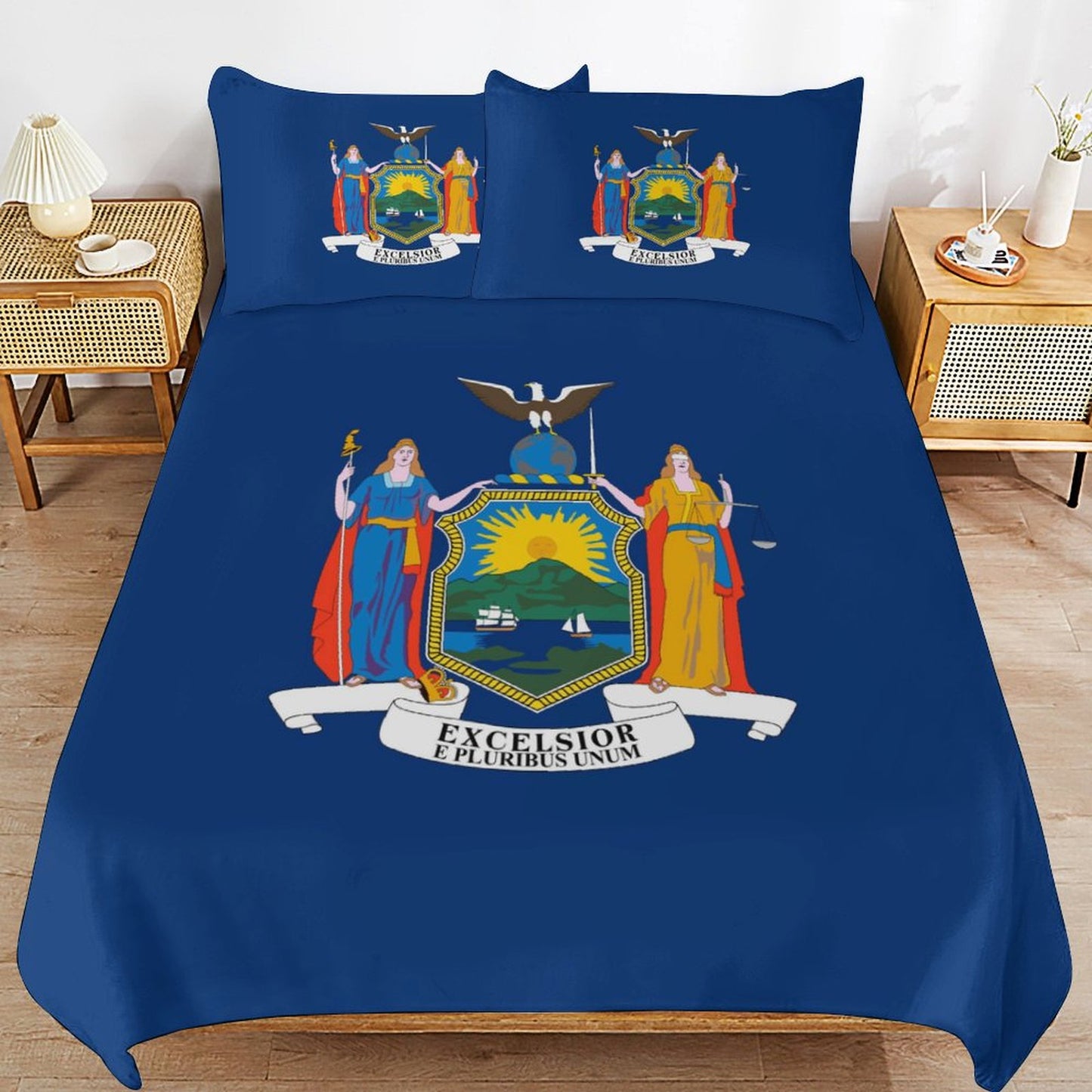 New York Flag Inspired 3-Piece Bedding Set (1 Duvet Cover + 2 Pillow Shams) – 102"×90"