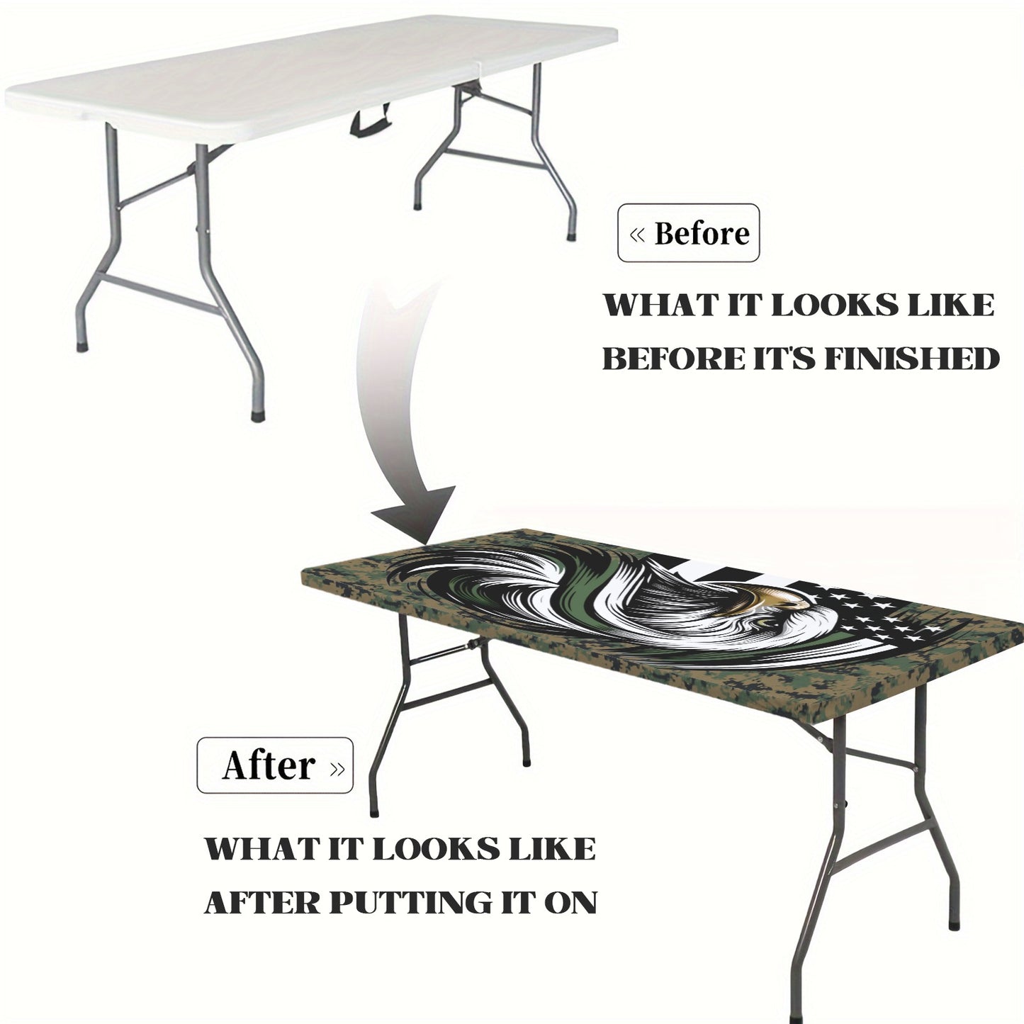 Thin Green Line Flag Inspired Eagle on Digital Camo Custom Elastic Fitted Tablecloth 72x30 inch (Made in the USA)