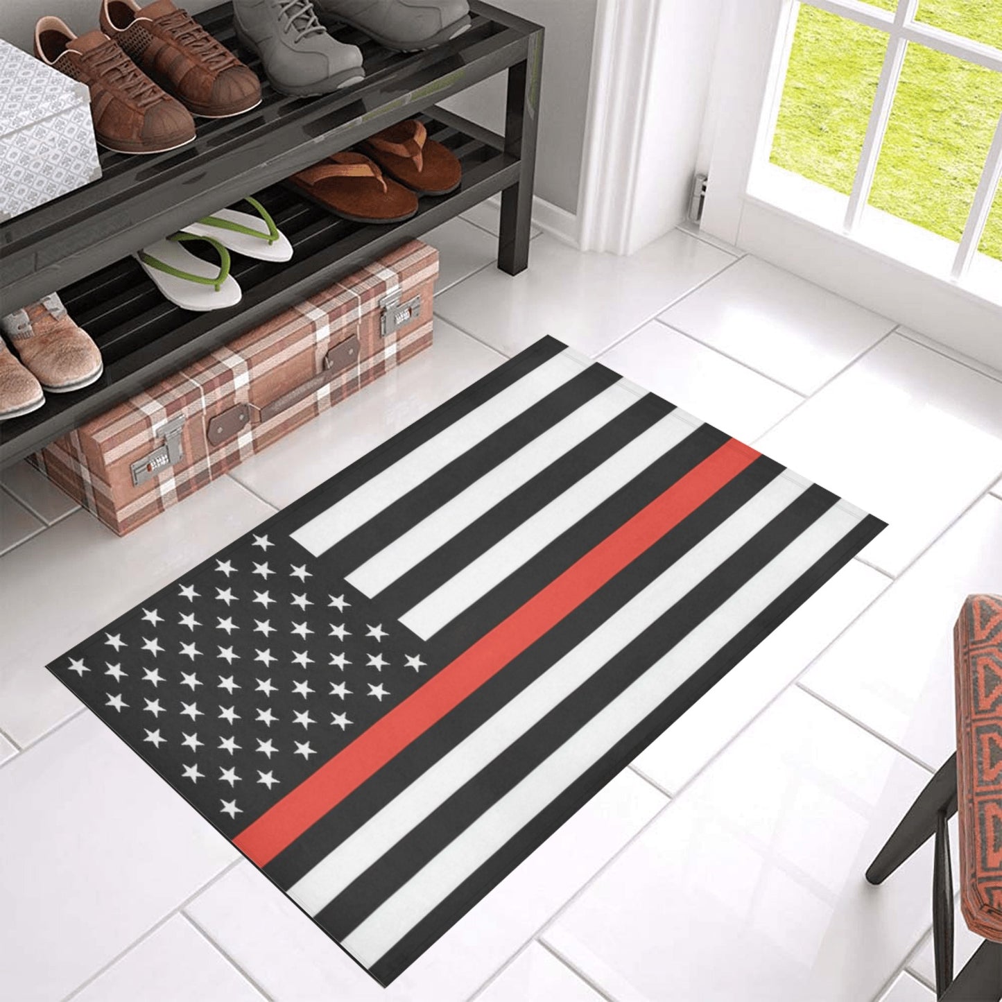 Thin Red Line Flag Inspired Doormat 30" x 18" (Sponge Material)