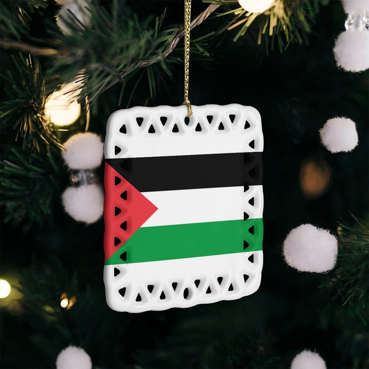 Palestine Flag Inspired Square Ceramic Ornament Made in the USA