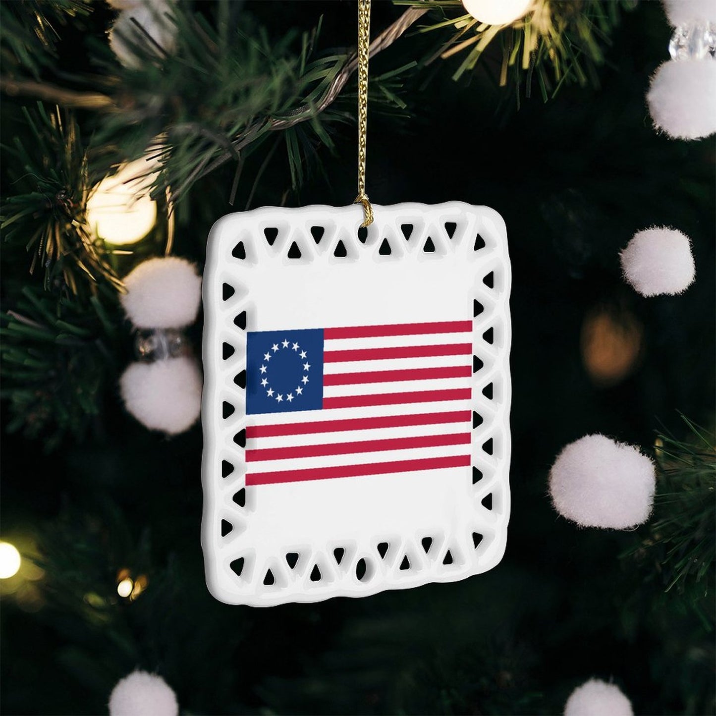 USA/American Betsy Ross Flag Inspired Square Ceramic Ornament Made in the USA