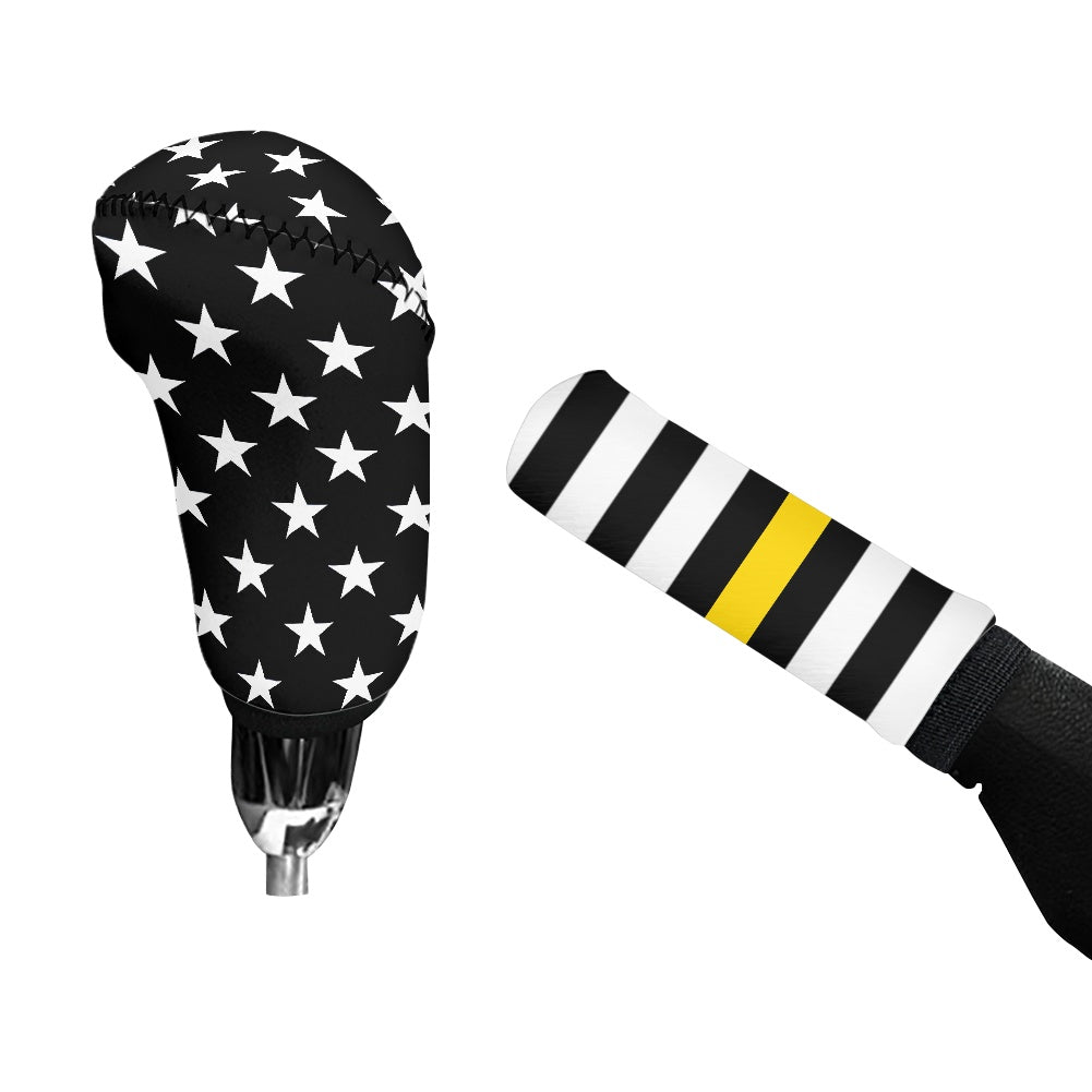 Thin Gold Line Flag Inspired Gear Lever Cover+Hand Brake Cover