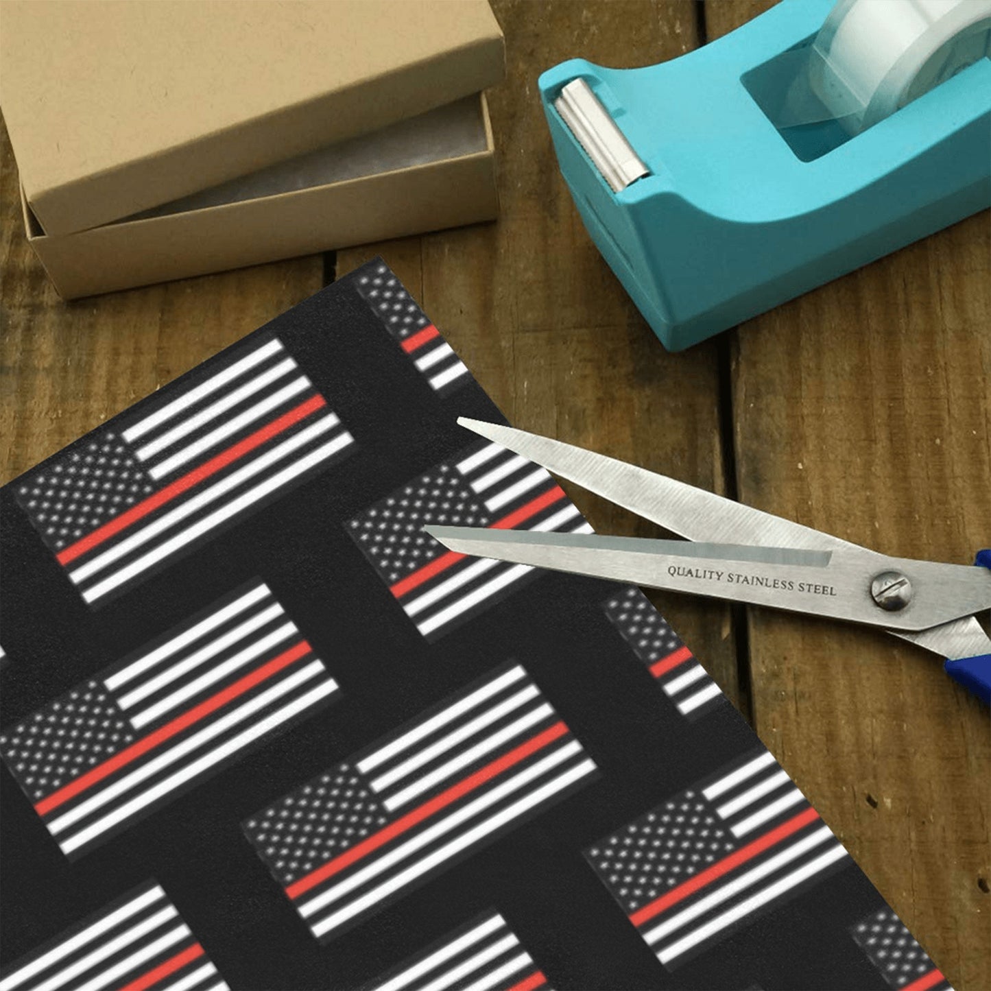 Thin Red Line Flag Inspired Custom Gift Wrapping Paper 58"x 22.5" (4 Rolls)