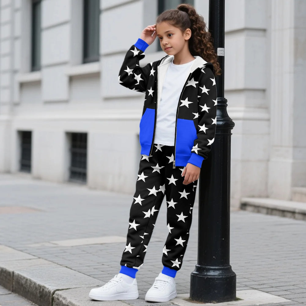 Thin Blue Line Flag Inspired Unisex Kid's Zippered Sportswear Suit