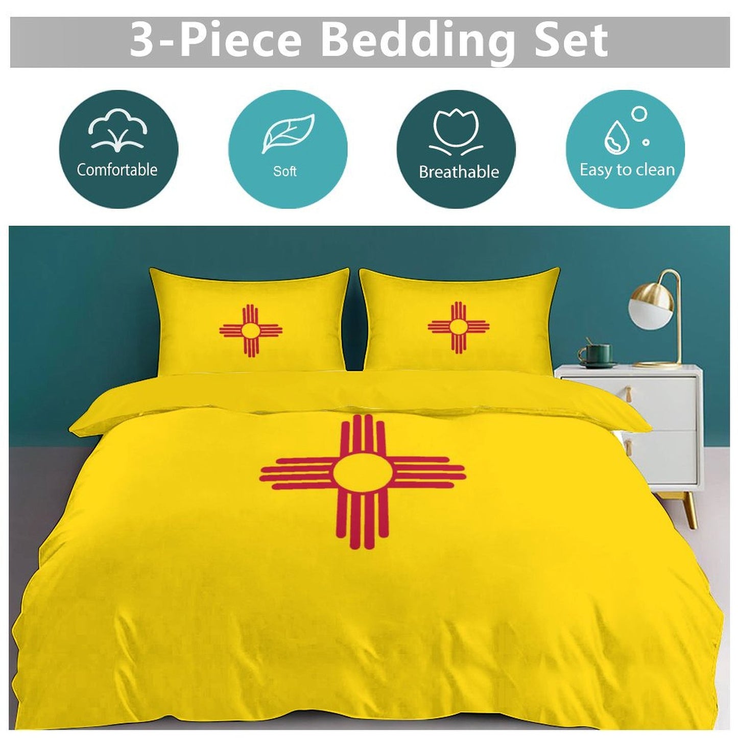 New Mexico Flag Inspired 3-Piece Bedding Set (1 Duvet Cover + 2 Pillow Shams) – 102"×90"
