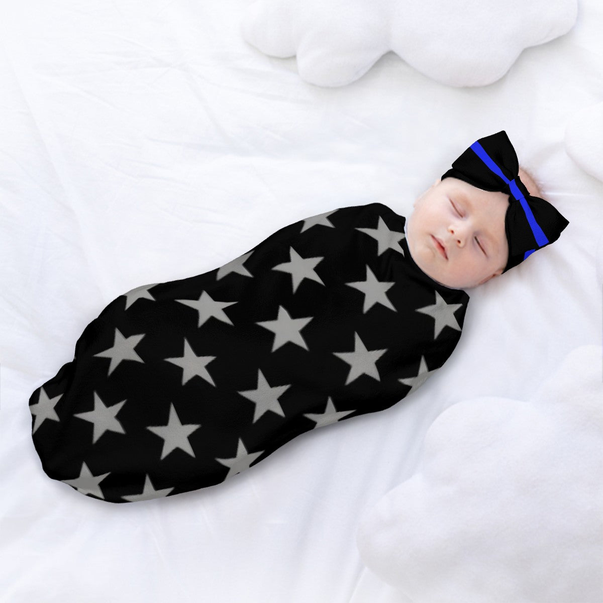 Thin Blue Line Flag Inspired Baby Swaddle Sack with Baby Headband