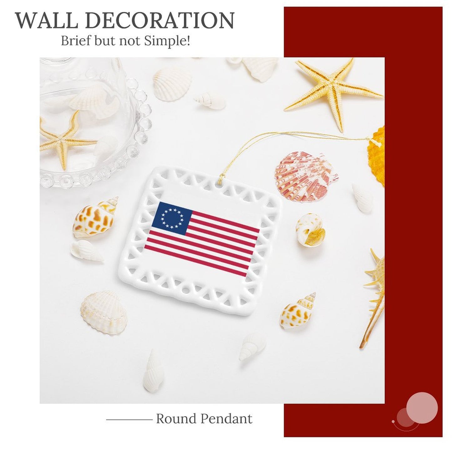 USA/American Betsy Ross Flag Inspired Square Ceramic Ornament Made in the USA