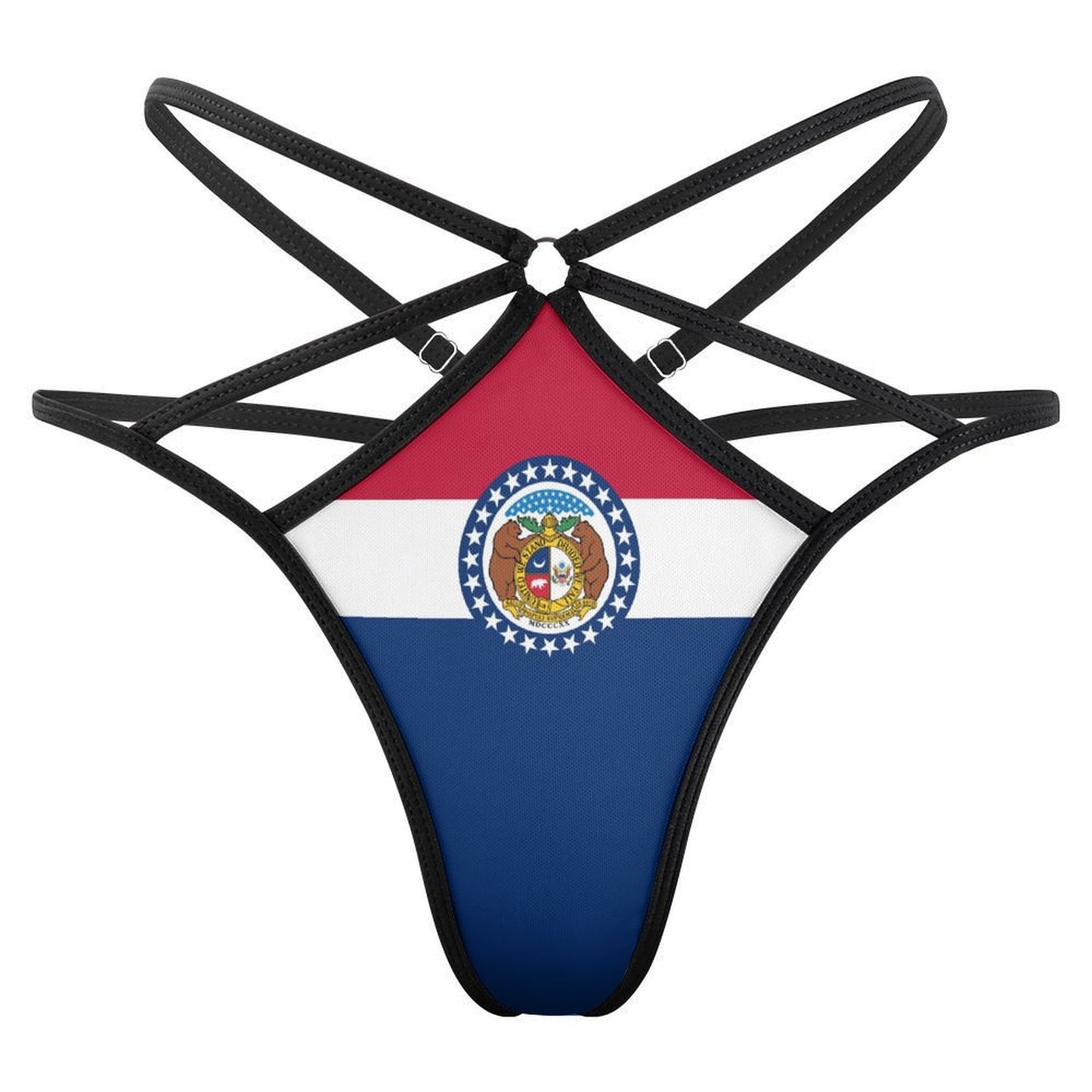 Strappy bikini bottom with Missouri flag design by [Brand].