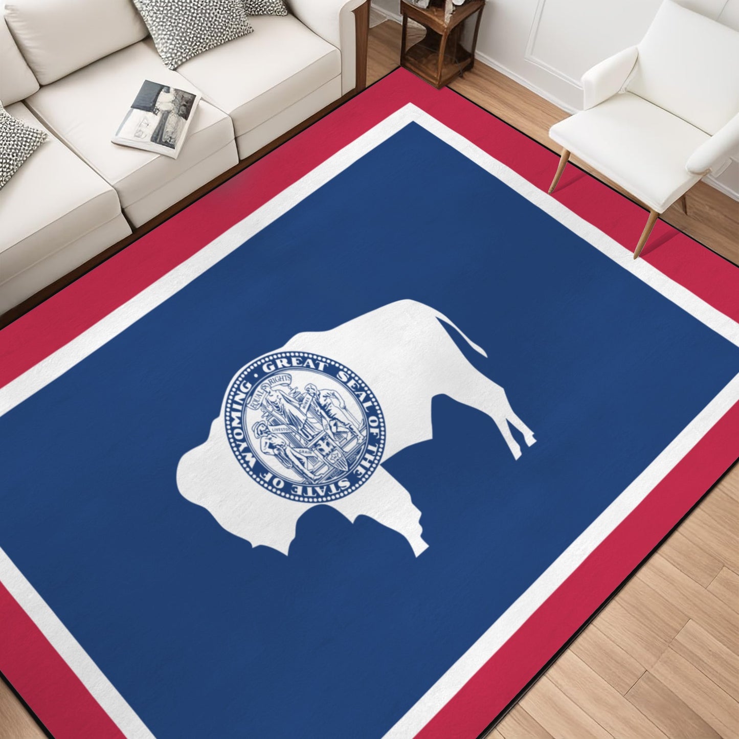 Wyoming Flag Inspired 84x60 Inch Area Rug with Black Binding (Made in the USA)