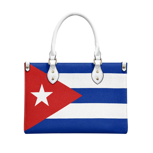 [Brand] handbag featuring the Cuban flag design with handles.
