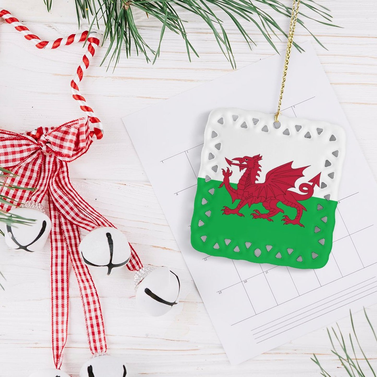 Wales Flag Inspired Square Ceramic Ornament Made in the USA