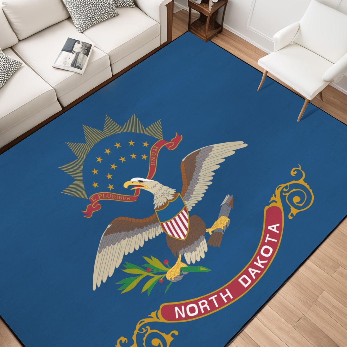 North Dakota Flag 84x60 Inch Area Rug with Black Binding (Made in the USA)