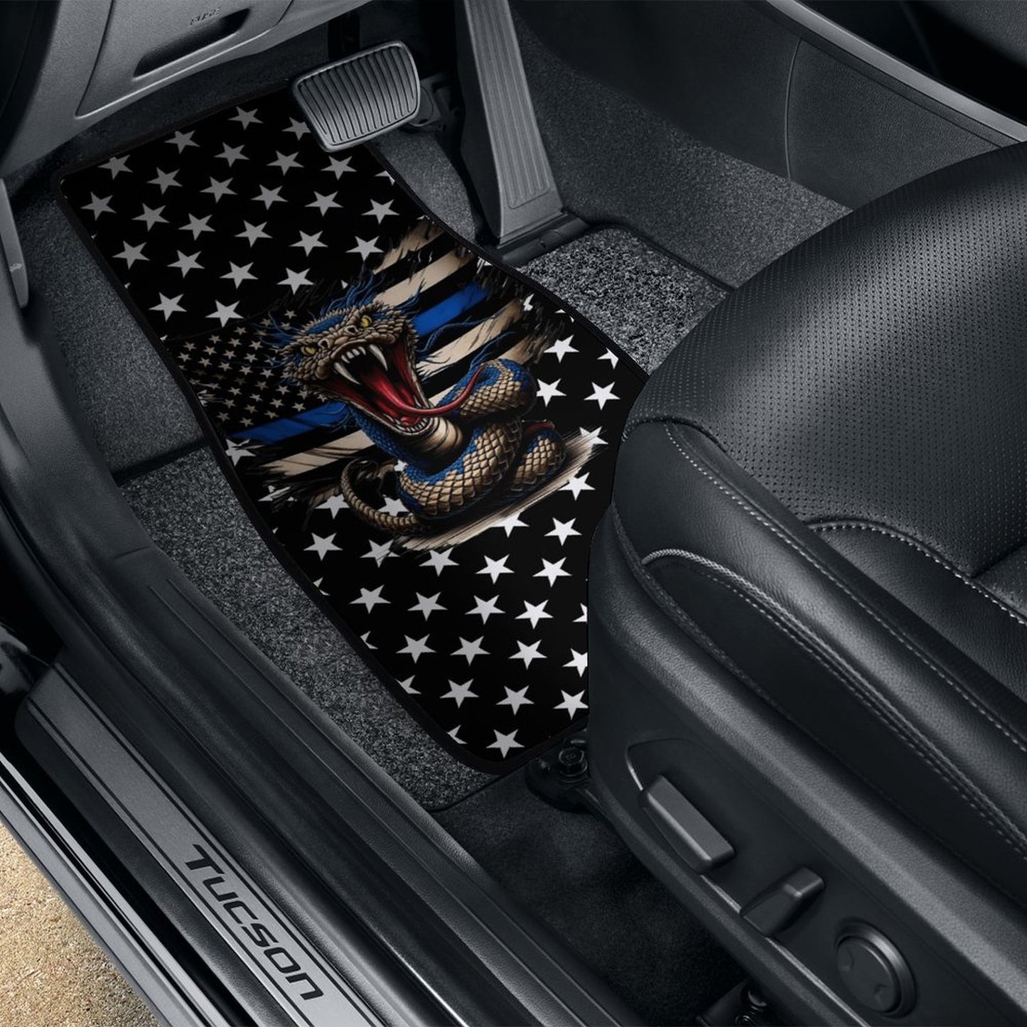 Thin Blue Line Flag Inspired Snake Car Floor Mats(4pcs)