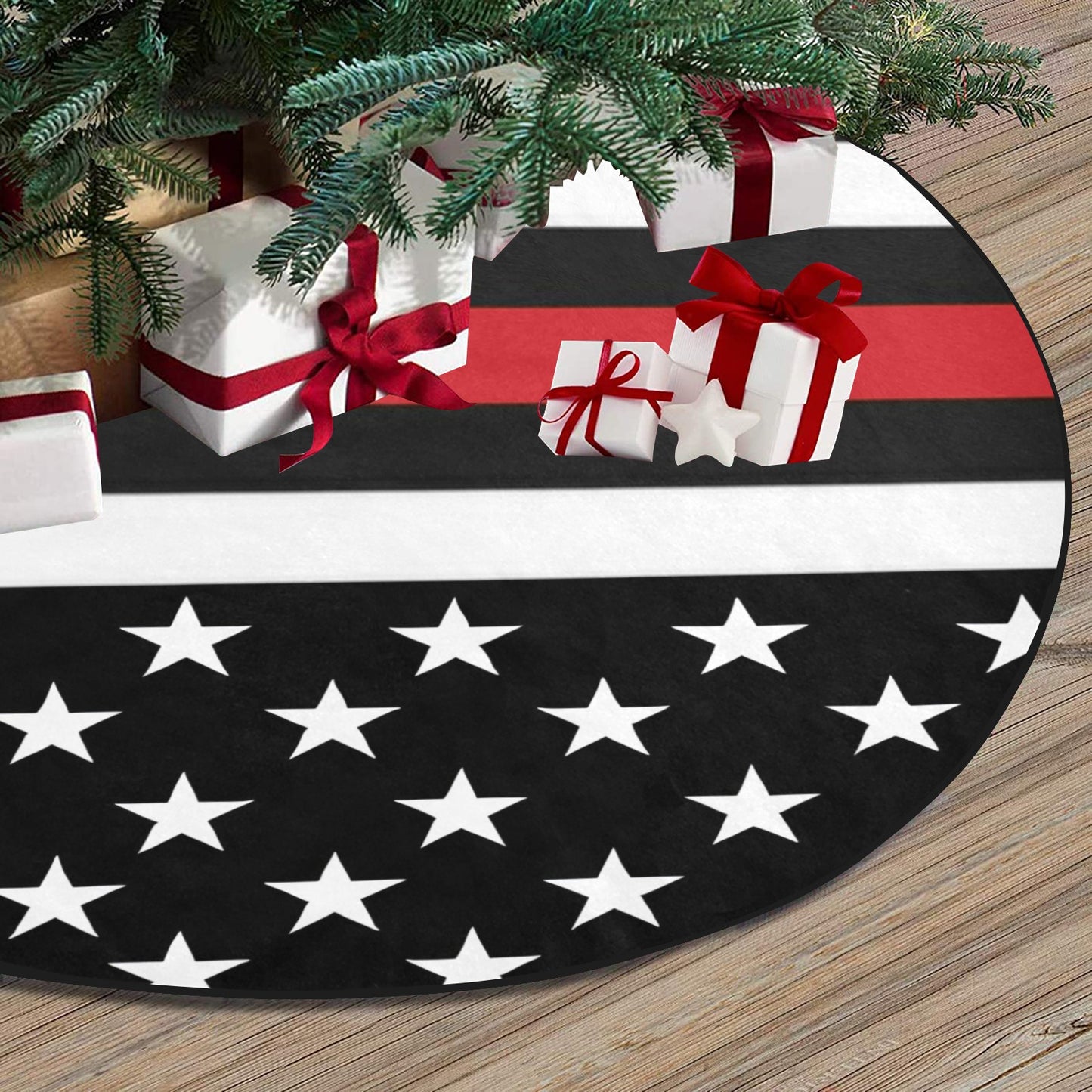 Thin Red Line Flag Thick Christmas Tree Skirt 47" x 47"