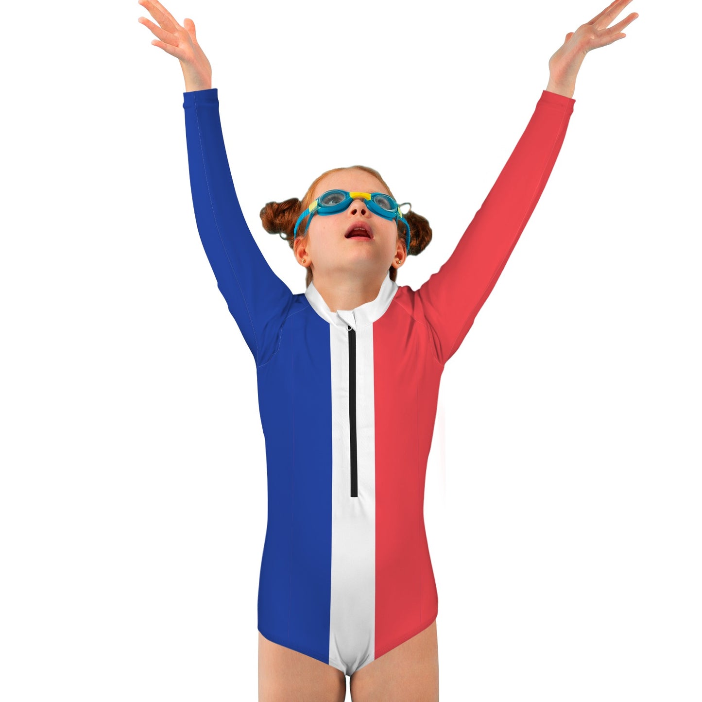 France Flag Inspired Big Girls' Long Sleeve One-Piece Swimsuit