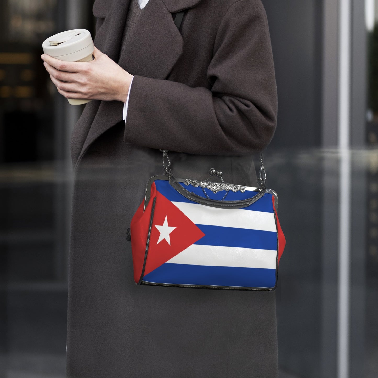 Cuba Flag Inspired Kisslock Crossbody Shoulder Bag