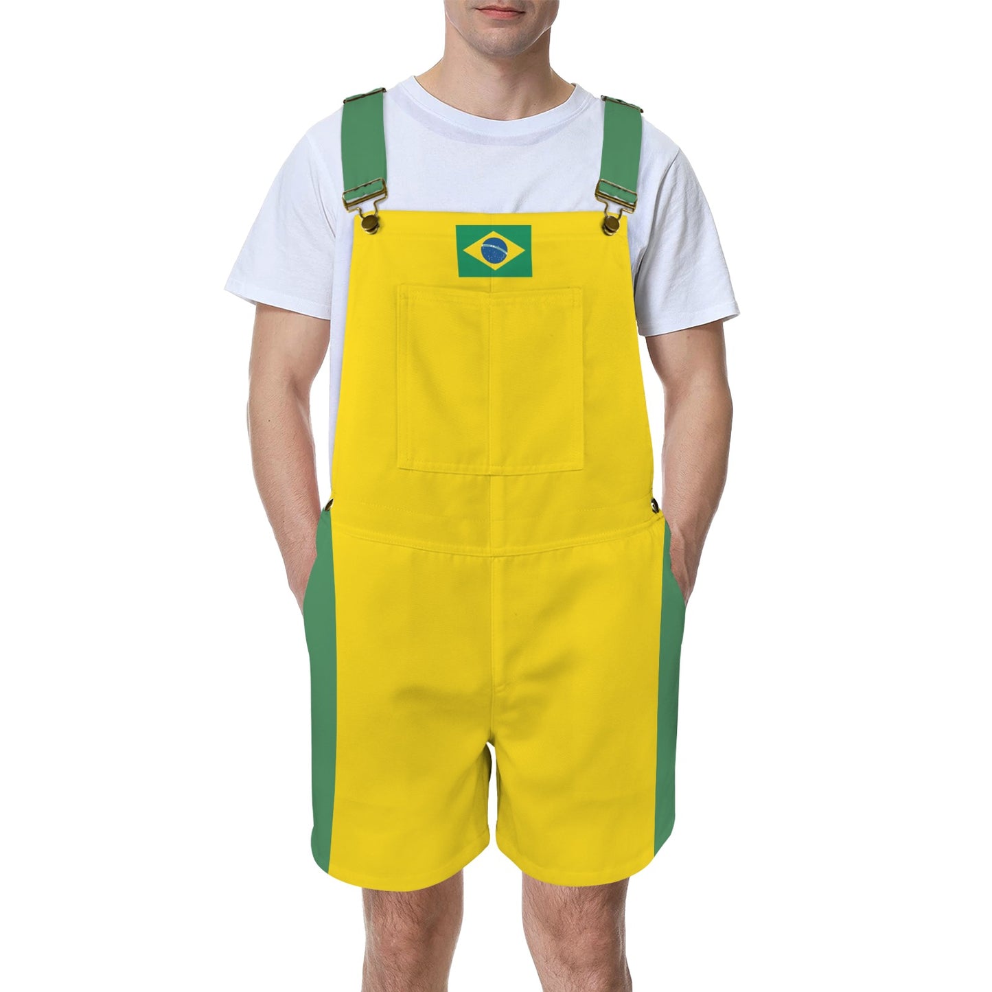 Brazil Flag Inspired Unisex Suspender Jumpsuit