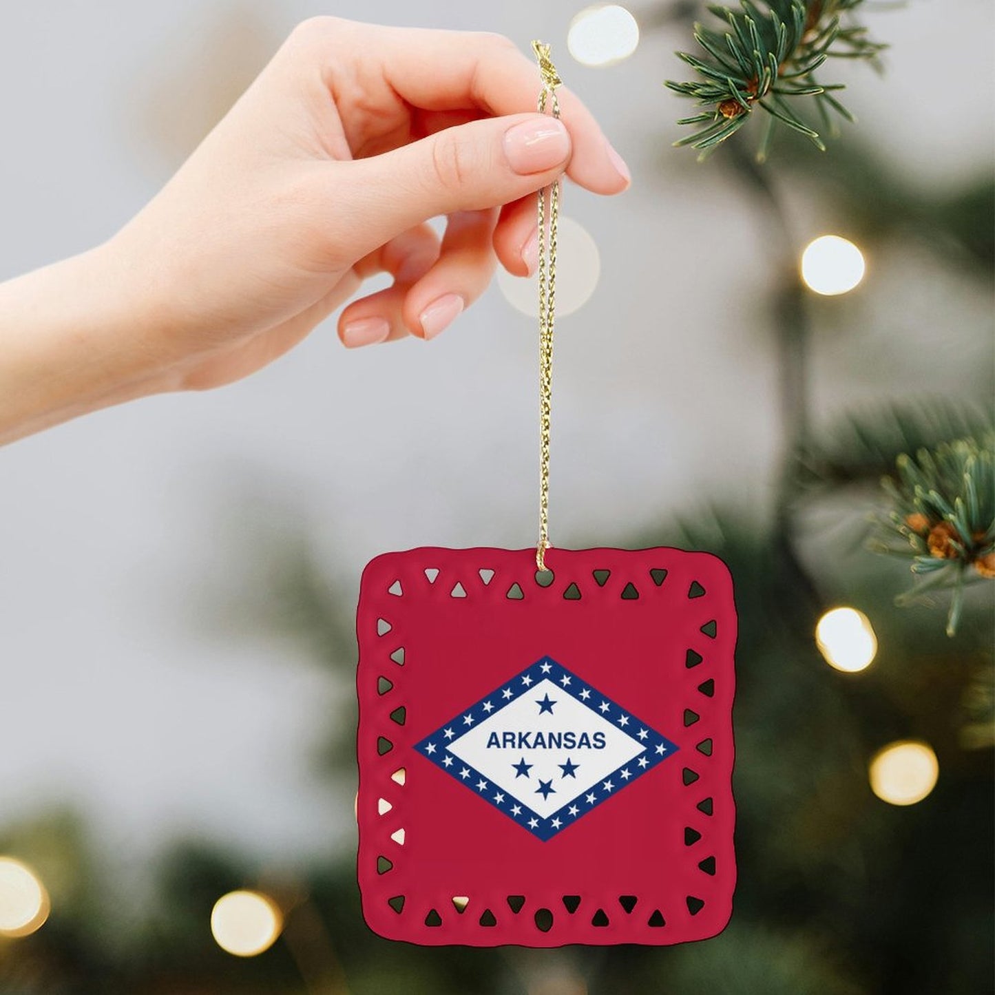 Arkansas Flag Inspired Square Ceramic Ornament Made in the USA