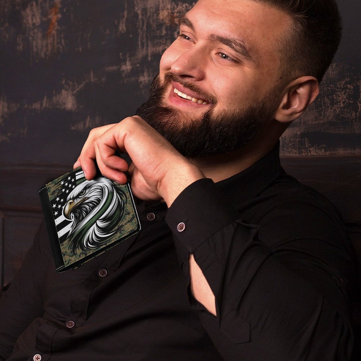 Thin Green Line Flag Inspired Eagle On Digital Camo Men's Wallet