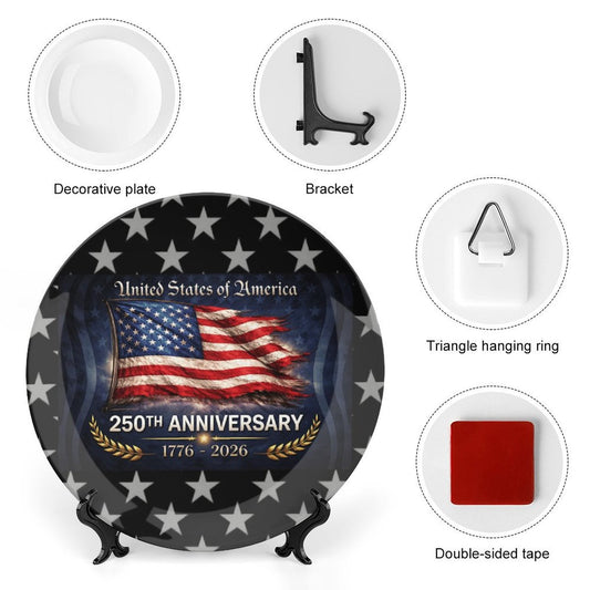 America 250 Anniversary USA/American Flag Inspired Bone China Decorative Plate