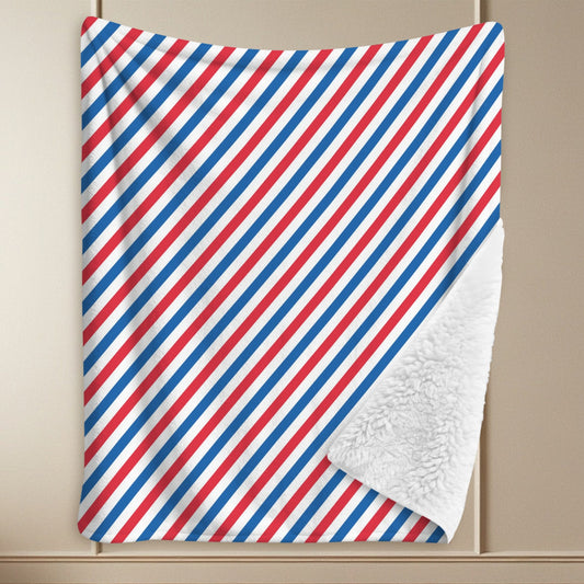 USA/American Flag Inspired Striped Pattern Sherpa Fleece Blanket 90" x 108" | Prtinted in the USA