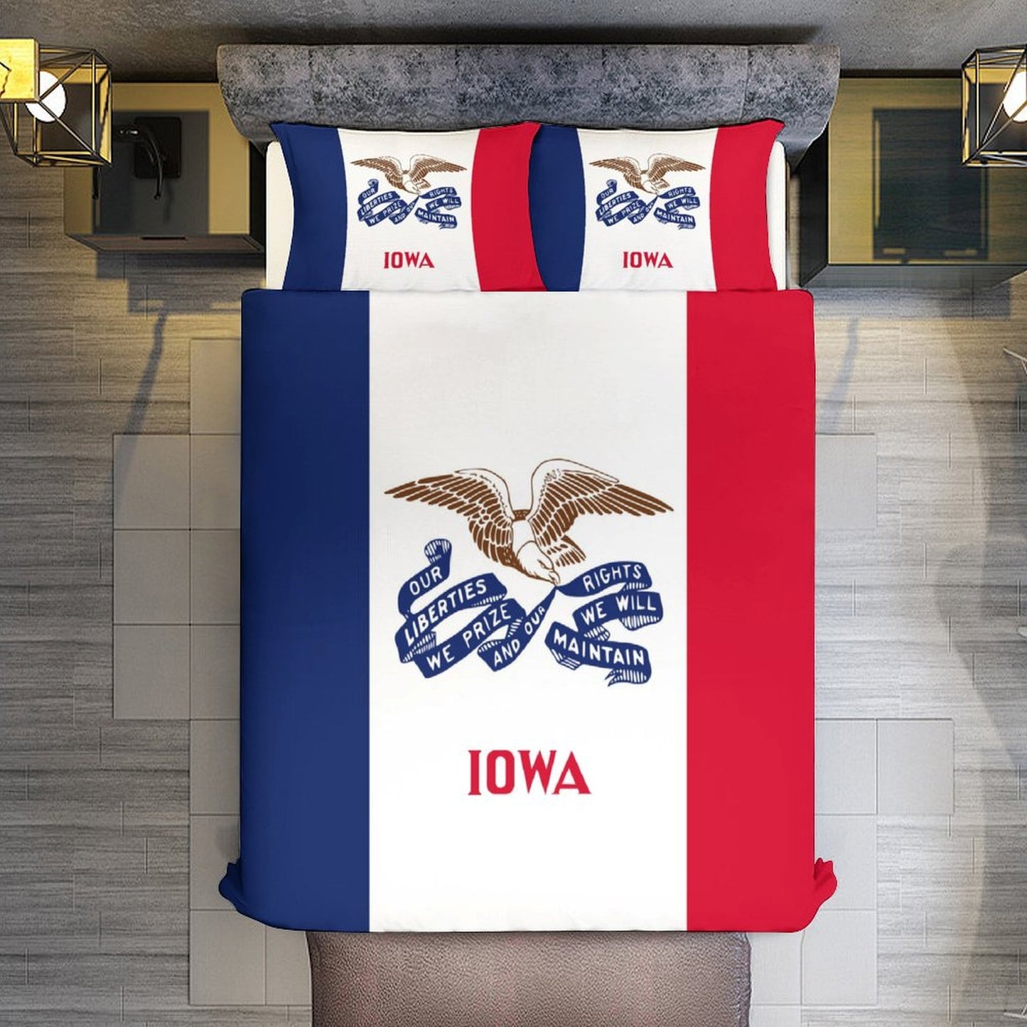 Iowa Flag Inspired 3-Piece Bedding Set (1 Duvet Cover + 2 Pillow Shams) – 102"×90"