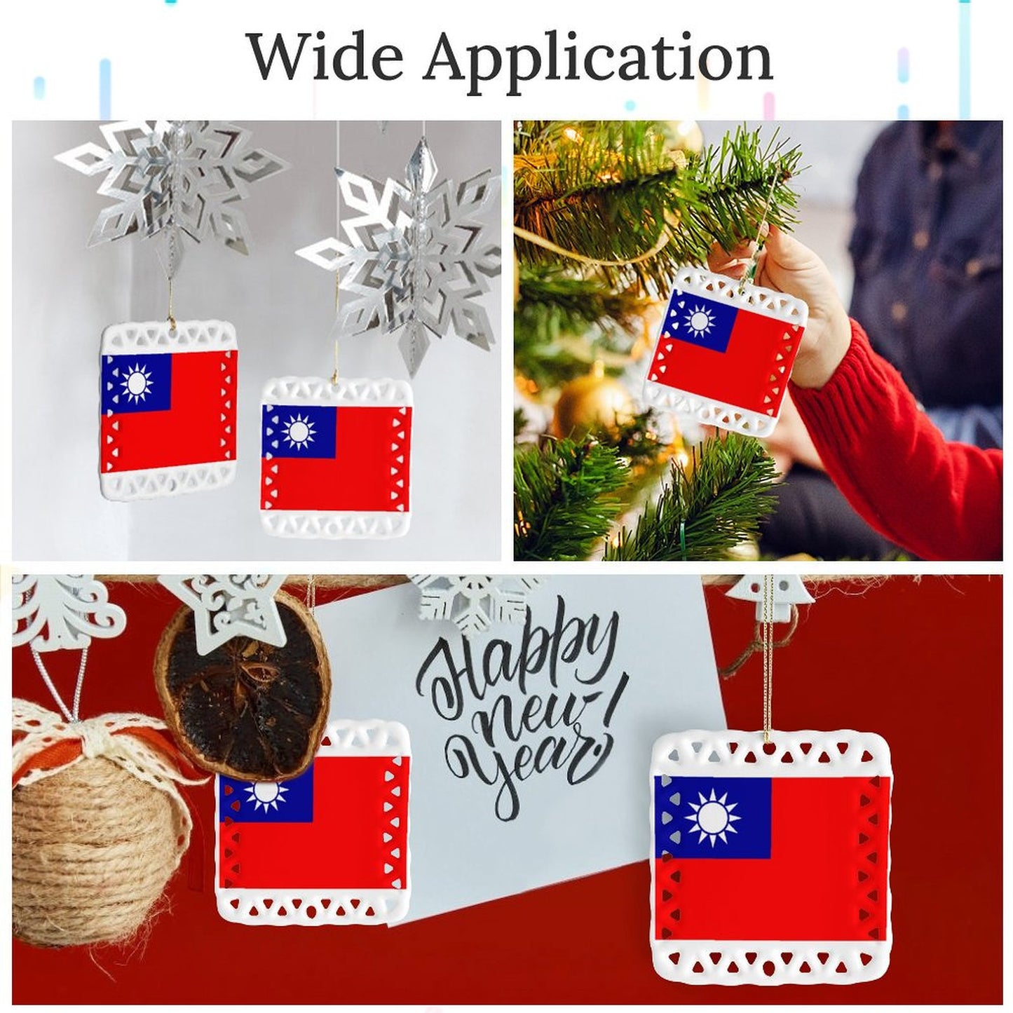 Taiwan Flag Inspired Square Ceramic Ornament Made in the USA