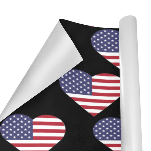 USA/American Flag Inspired Heart Pattern Custom Gift Wrapping Paper 58"x 22.5" (4 Rolls)