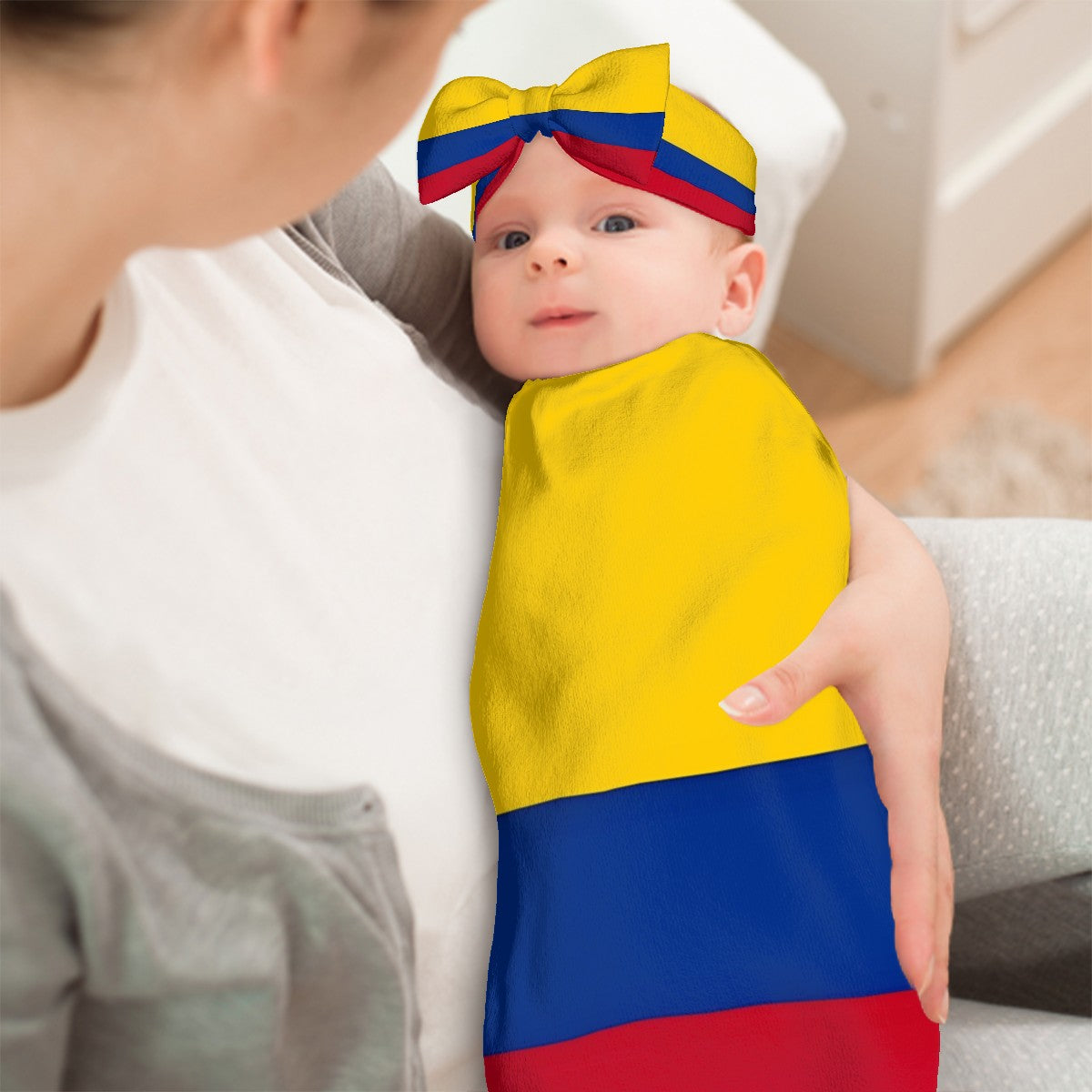 Colombia Flag Inspired Baby Swaddle Sack with Baby Headband