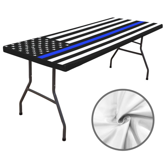 Thin Blue Line Flag Inspired Custom Elastic Fitted Tablecloth 72x30 inch (Made in the USA)