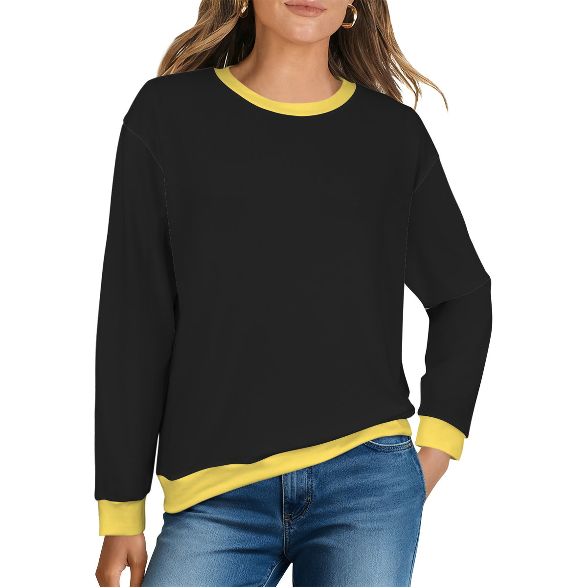 Thin Gold Line Flag Inspired Women's Crew Neck Sweater Printed in the USA