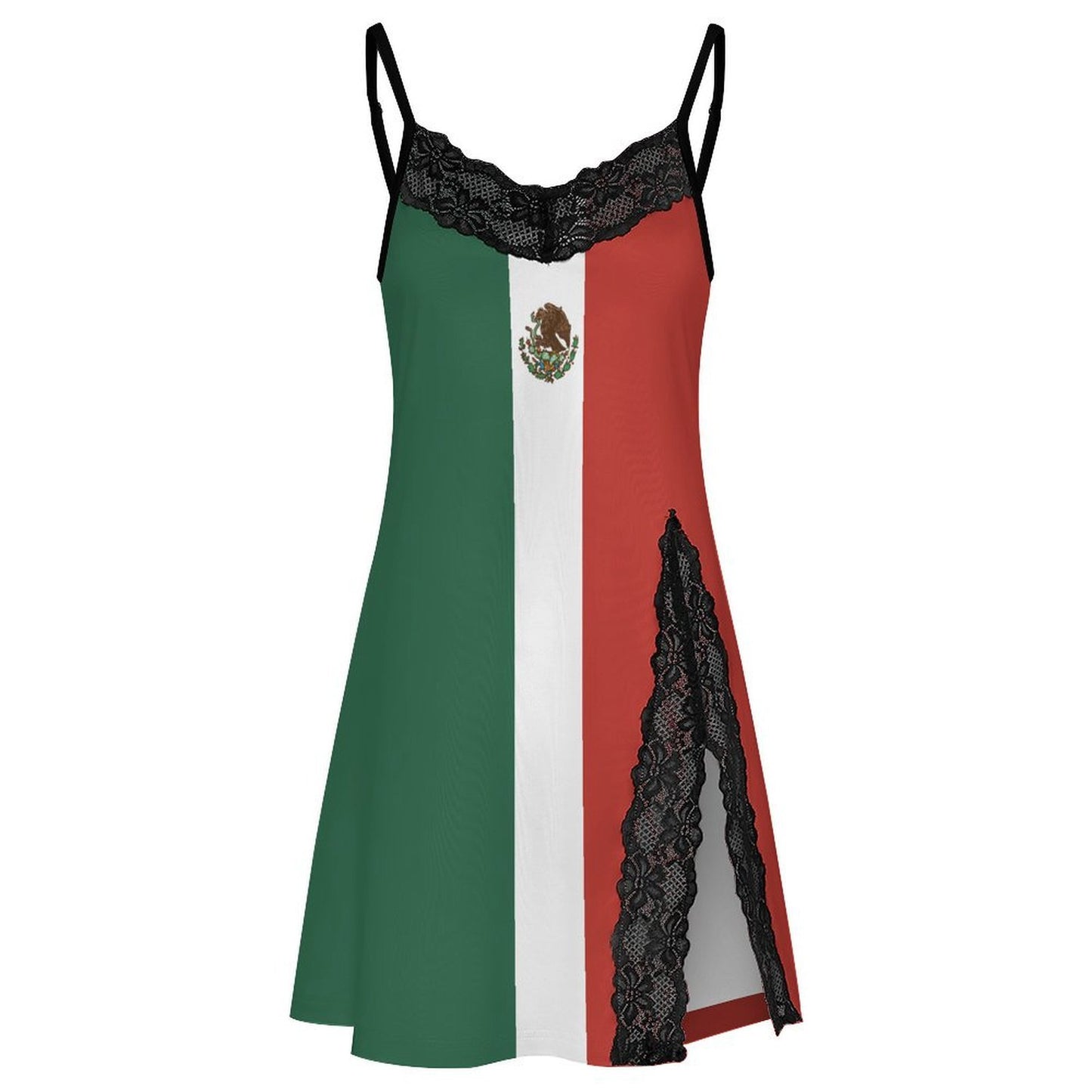 Mexico Flag Inspired Women's Lace Slit Cami Pajama Dress