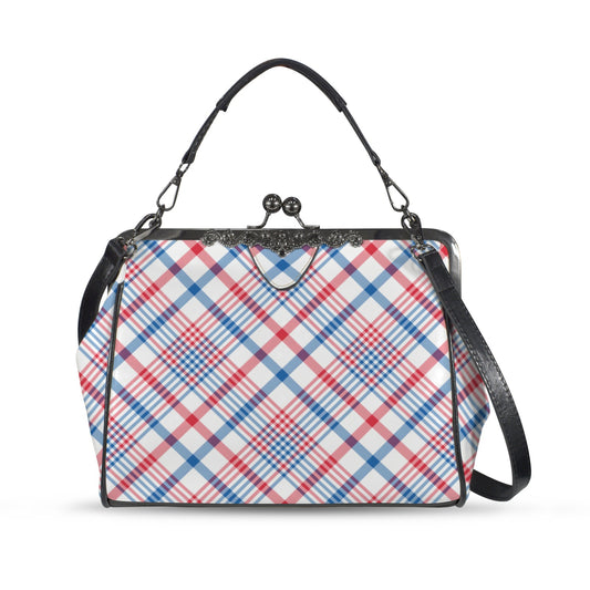 USA/American Flag Inspired Plaid Pattern Kisslock Crossbody Shoulder Bag