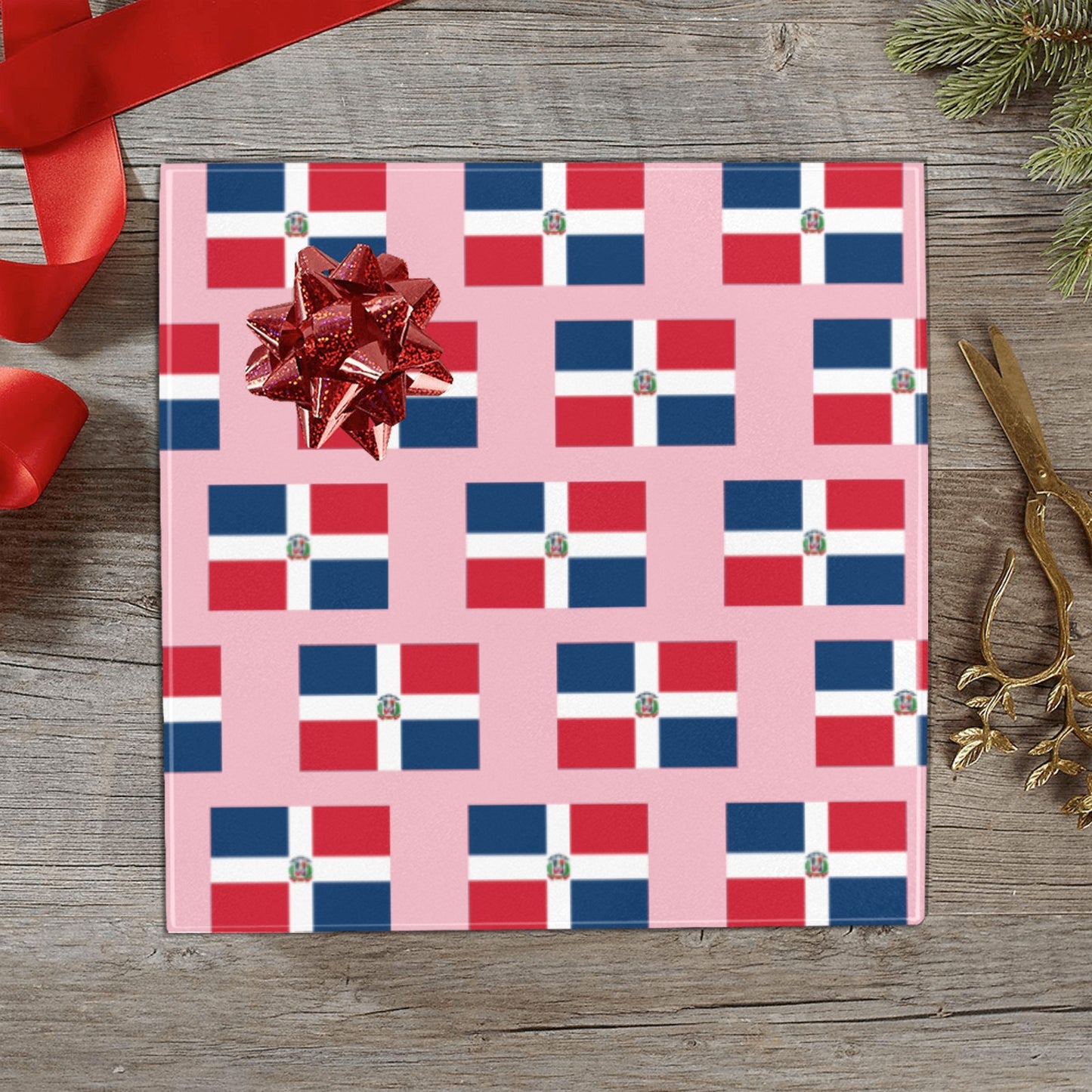 Dominican Republic Flag Inspired Custom Gift Wrapping Paper 58"x 22.5" (4 Rolls)
