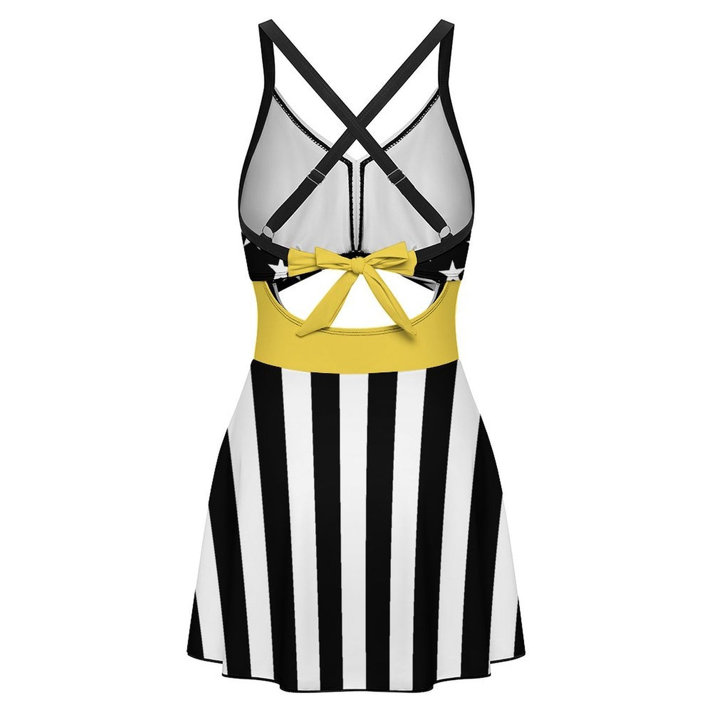 Thin Gold Line Flag Inspired Women's V-neck One-piece Swimsuit with Cutout