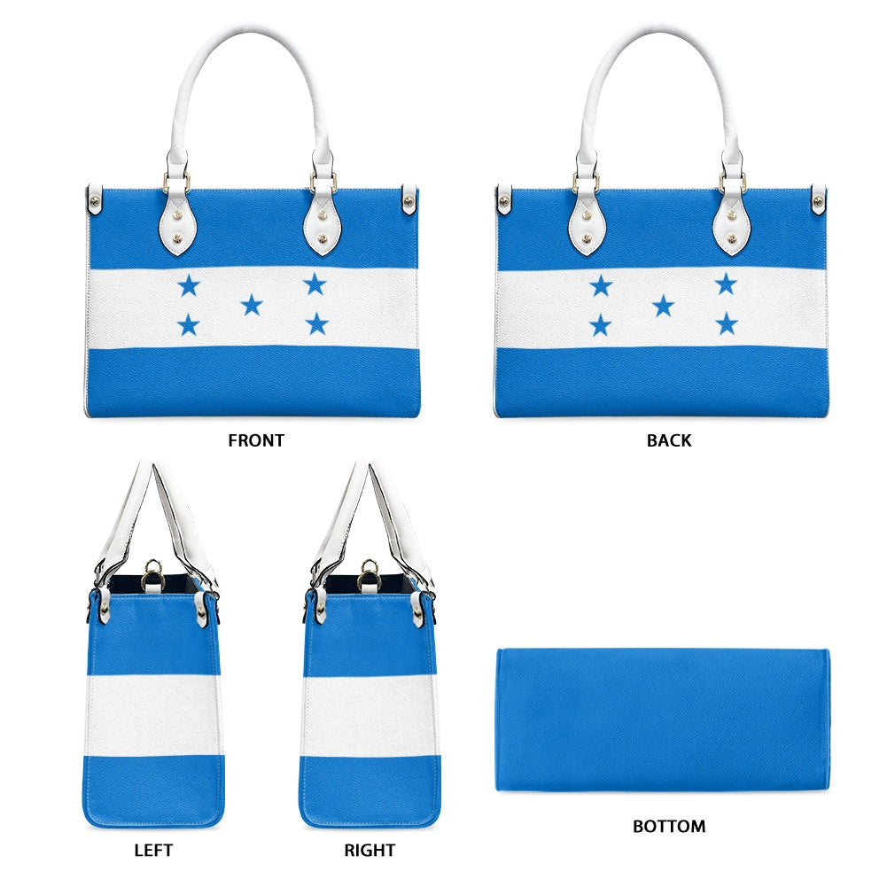 [Brand] handbag featuring Honduran flag design on all sides.