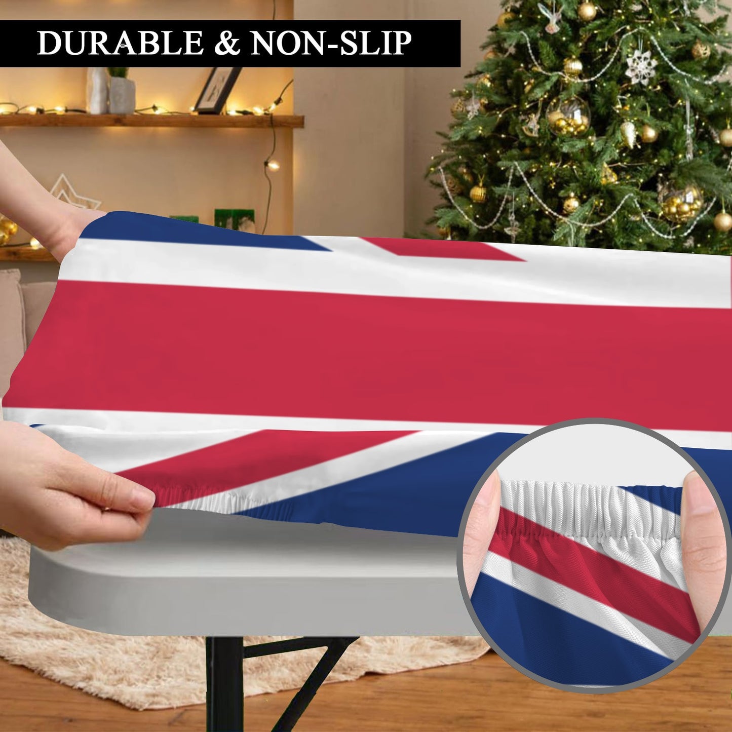 UK/Great Britain Flag Inspired Custom Elastic Fitted Tablecloth 72x30 inch (Made in the USA)