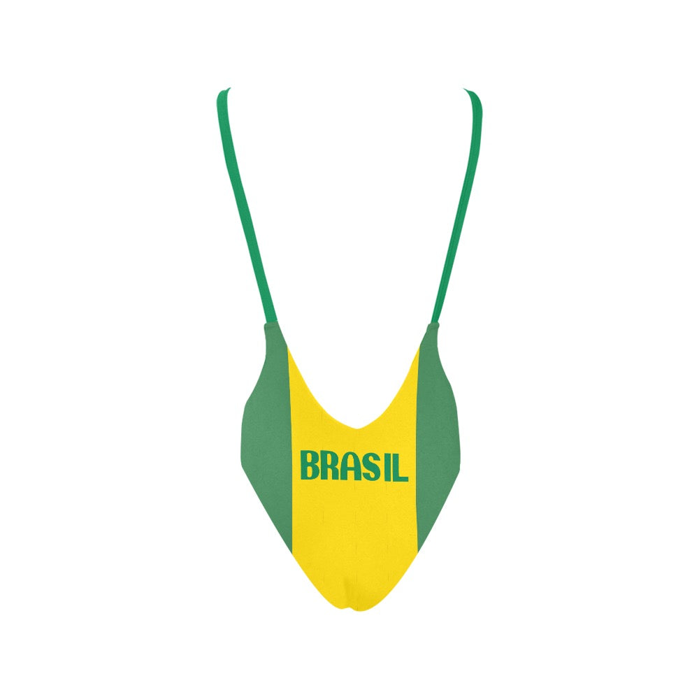 Brazil Flag Inspired Women’s Backless One-Piece Swimsuit
